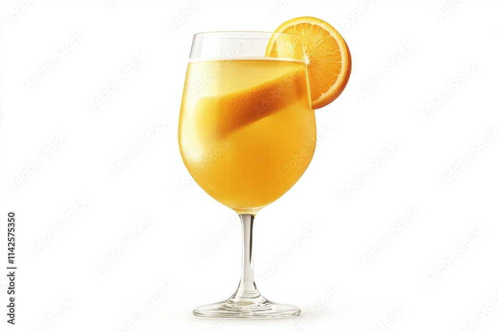 Refreshing Citrus Drink with Orange Slice and Ice in Elegant Glass Refreshing Citrus Drink with Orange Slice and Ice in Elegant Glass
