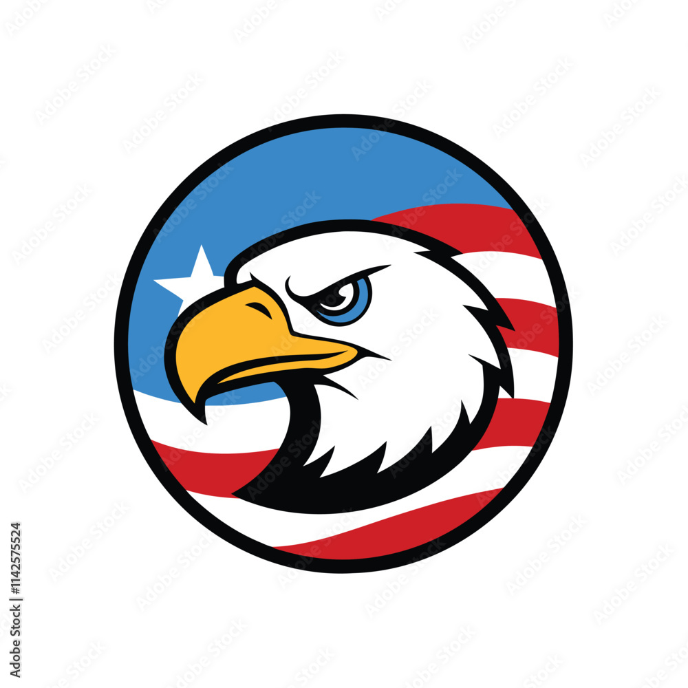 Obraz premium Eagle Head Logo in Circle with American Flag - Vector Art Illustration