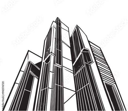 Abstract modern high urban building. Architecture detail Modern facade building Black and White