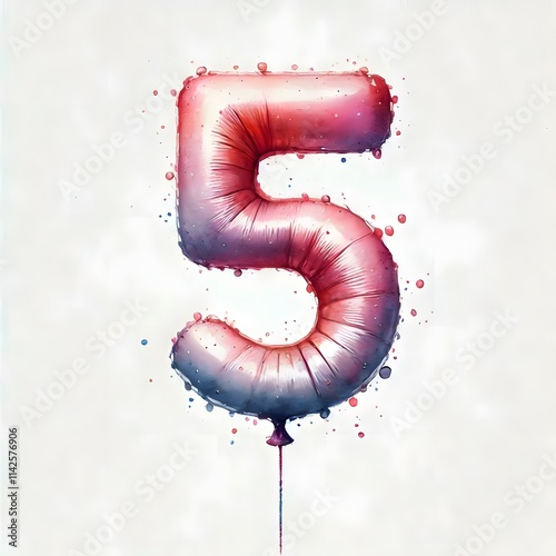 숫자 5 모양 풍선, 수채화, jpeg (a balloon in the shape of a number five, water colour, jpeg) photo