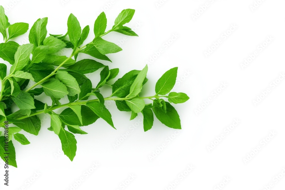 Vibrant green basil leaves on a white background, perfect for culinary themes, fresh cooking, and healthy lifestyle visuals. Vibrant green basil leaves on a white background, perfect for culinary themes, fresh cooking, and healthy lifestyle visuals.