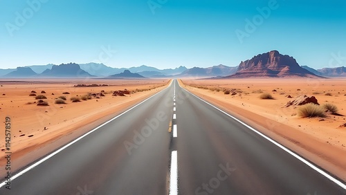 Driving on a new modern asphalt road, perspective in the desert