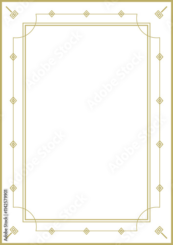 A4 golden frame with vintage geometric ornament. Version 10. Vector illustration