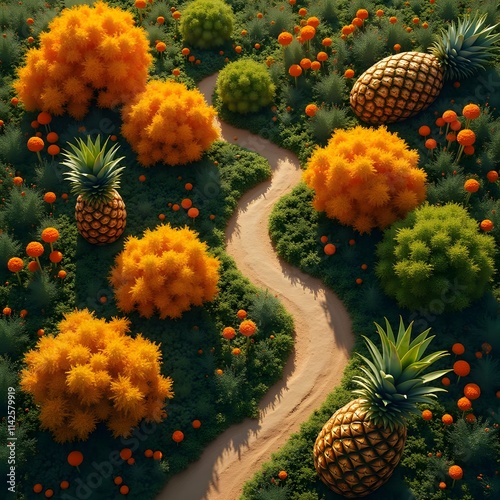 Whispers of Vanilla and Myrrh: Tangerine and Pineapple Trees in Geranium Meadows photo