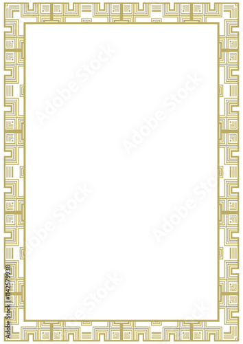 A4 golden frame with vintage geometric ornament. Version 3. Vector illustration