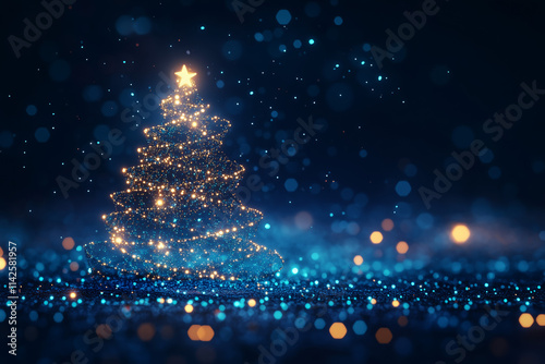 Abstract Christmas tree made of sparkling lights agains Digital Christmas tree 