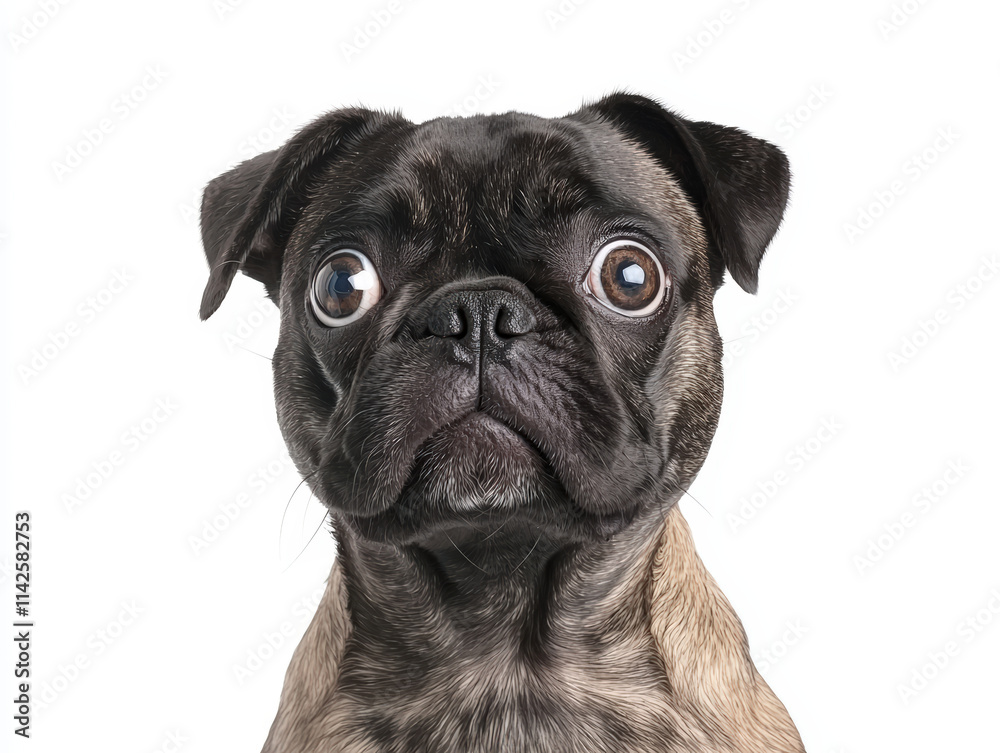Surprised pug dog with wide eyes looking at camera Surprised pug dog with wide eyes looking at camera