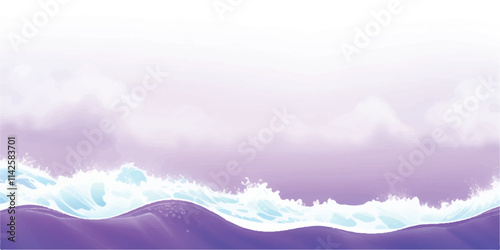 Soothing Water Waves in Purple & White: A calm and abstract watercolor ocean wave design featuring gentle purple and white tones, ideal for a soft, tranquil background for any project."
