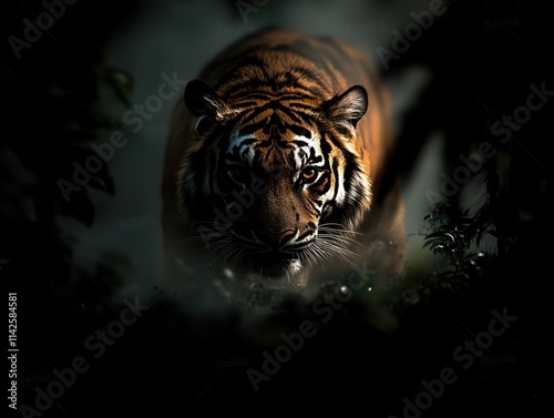 Hunters in the bush, tiger hunting scenes. photo