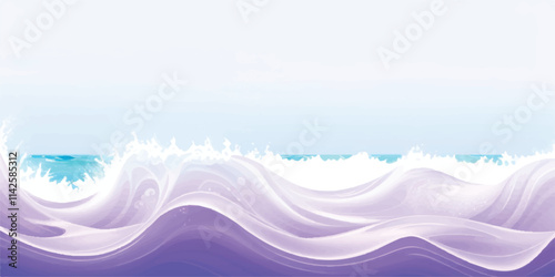 Soothing Water Waves in Purple & White: A calm and abstract watercolor ocean wave design featuring gentle purple and white tones, ideal for a soft, tranquil background for any project."
