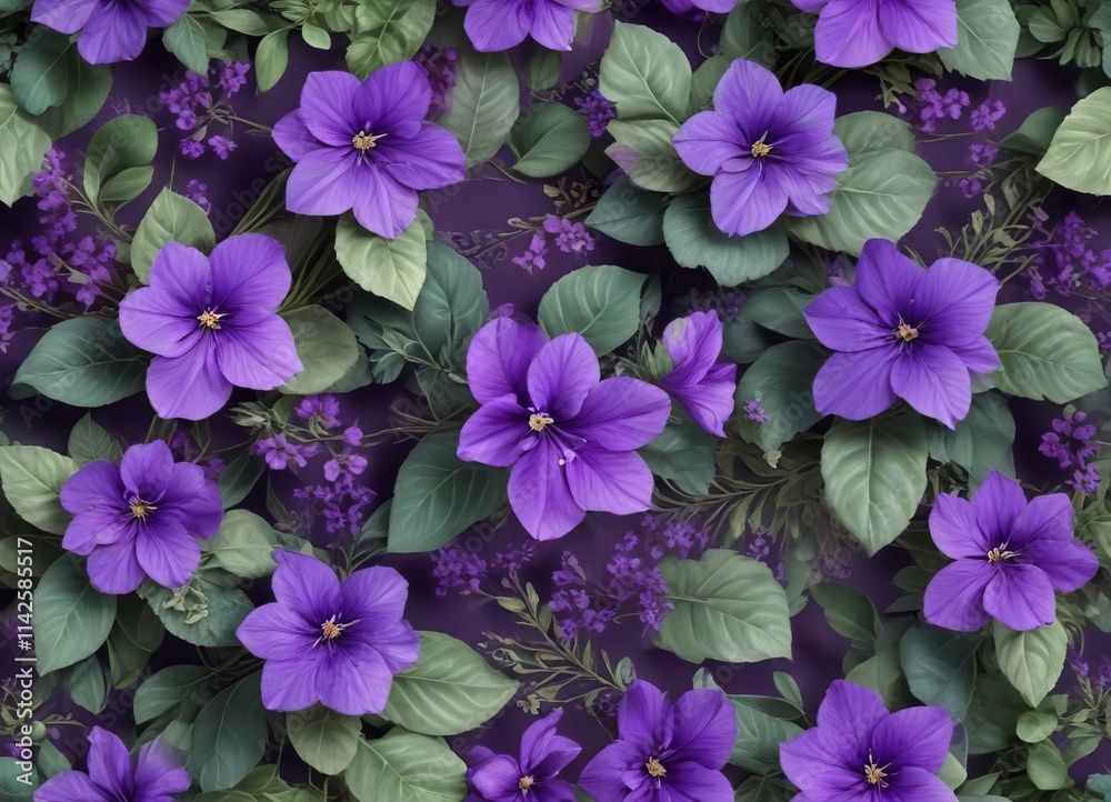 Seamless pattern of violet flowers and leaves, decorative, garden, background Seamless pattern of violet flowers and leaves, decorative, garden, background
