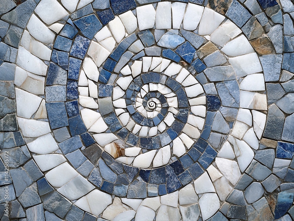 Naklejka premium A mosaic of white and blue stones in an intricate pattern