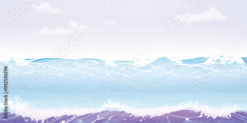 Soothing Water Waves in Purple & White: A calm and abstract watercolor ocean wave design featuring gentle purple and white tones, ideal for a soft, tranquil background for any project."
