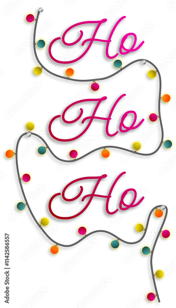 Christmas card with colorful Christmas lamps, Ho Ho Ho. Christmas card with colorful Christmas lamps, Ho Ho Ho.