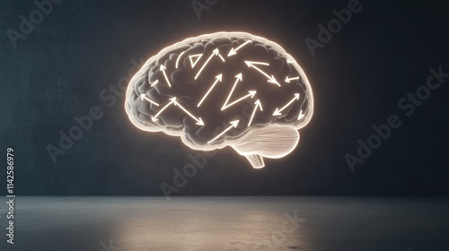 Brain surrounded by soft glowing light, representing decision paths and mindfulness