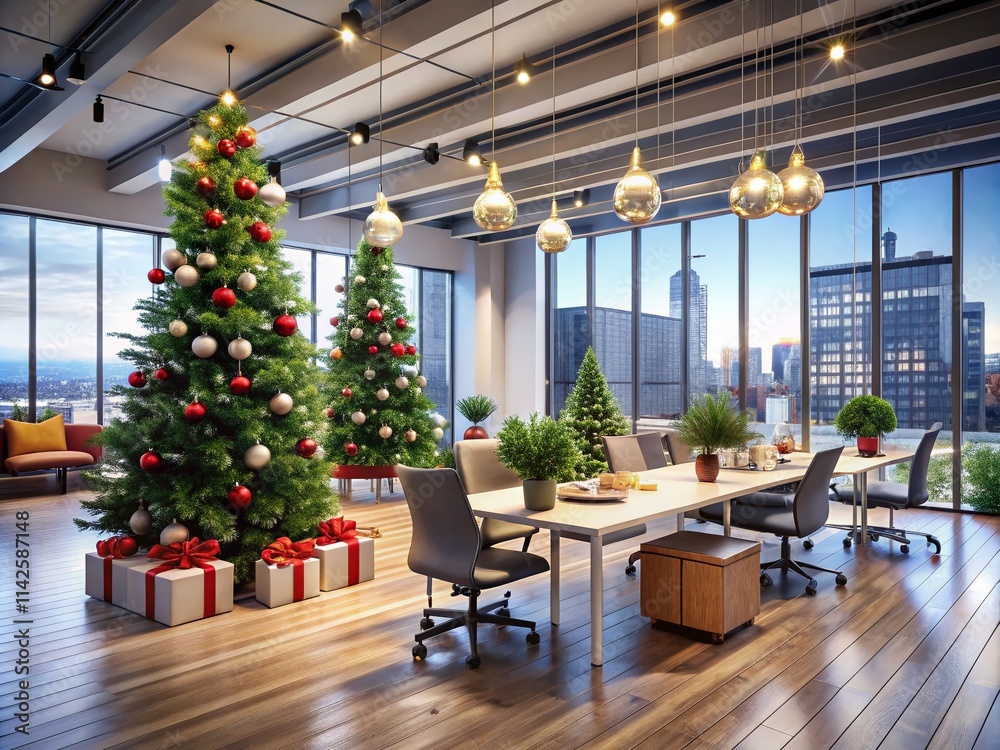 Obraz premium Festive Corporate Office Christmas New Year Party Decoration Images