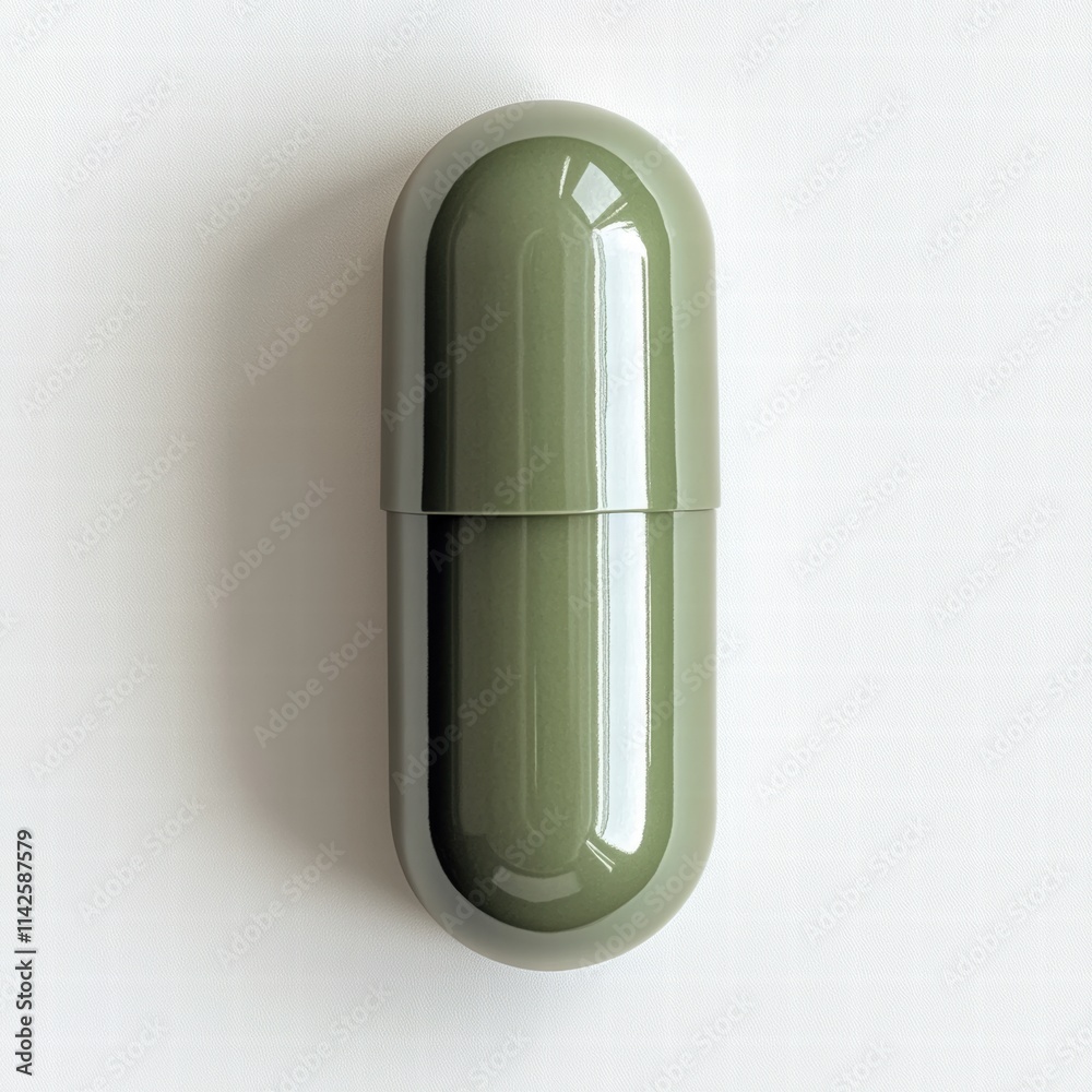 Overhead view of a green hard capsule placed on a white background Overhead view of a green hard capsule placed on a white background