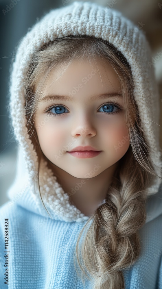 Young girl with braided hair wearing a cozy hoodie and bright blue eyes enjoys a peaceful moment indoors on a chilly day Young girl with braided hair wearing a cozy hoodie and bright blue eyes enjoys a peaceful moment indoors on a chilly day
