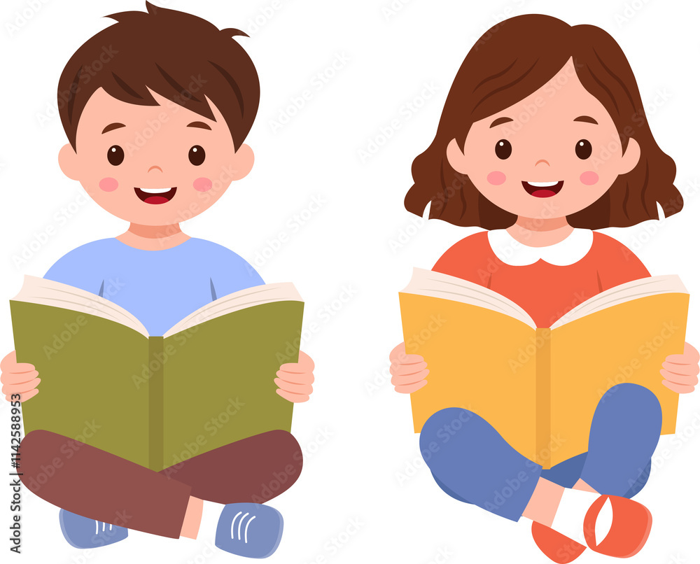 Smiling cute kids are holding books and reading.Knowledge and education concept. Smiling cute kids are holding books and reading.Knowledge and education concept.
