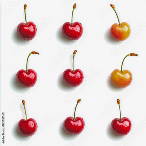 Set of red cherries on isolate white background.