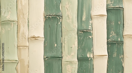 Weathered Bamboo Wall In Green And Beige Tones