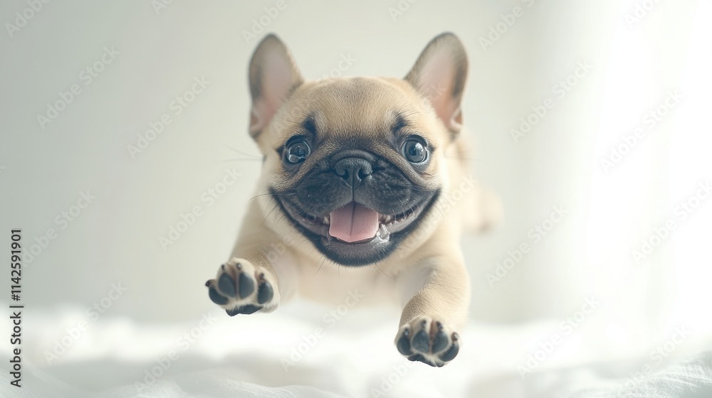 Charming little pug running and leaping. feeling happiness and enjoy against white studio background. Charming little pug running and leaping. feeling happiness and enjoy against white studio background.