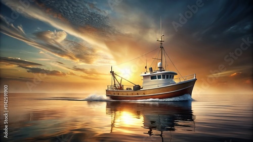 Fishing Boat Illustration: Isolated Clipart, Nautical Vessel, Seafaring Craft, Ocean Fishing, Boat Graphics, Maritime Design photo