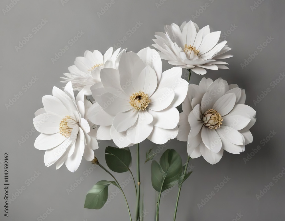 Stylish and contemporary white paper flowers on a minimalistic background, concept, innovative, chic Stylish and contemporary white paper flowers on a minimalistic background, concept, innovative, chic