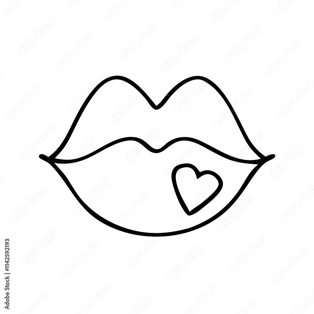 Kissing lips with a heart detail icon symbolizing love and affection Kissing lips with a heart detail icon symbolizing love and affection