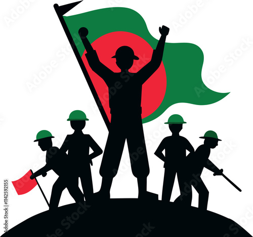 1971 December Republic Day of Bangladesh With Army’s Strength and Victory with National Flag Vector illustration art generated Ai