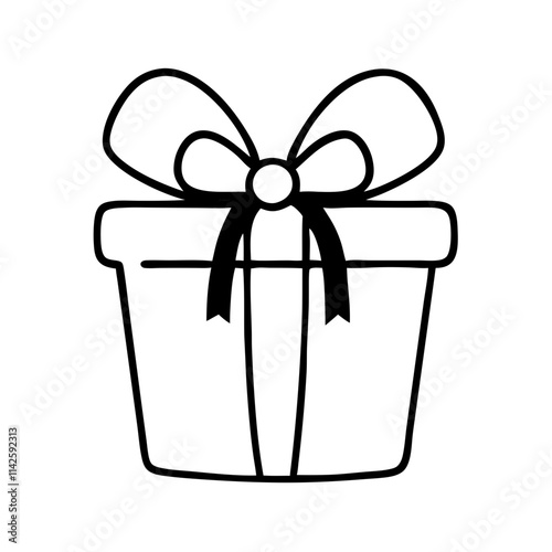 Wrapped gift box with a bow in a simple line art style for celebration and gifting