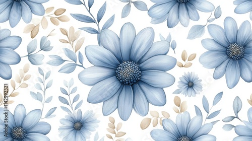 Wallpaper Mural Soft Blue Floral Pattern with Delicate Leaves for Background Design Torontodigital.ca