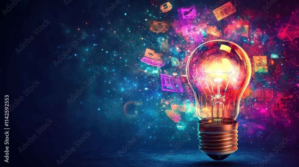 A creative business concept with futuristic icons and glowing light trails A creative business concept with futuristic icons and glowing light trails