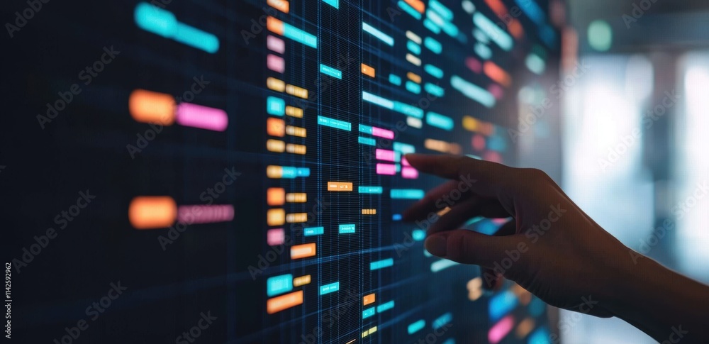 Hand Interacting with Colorful Data Visualization on Digital Screen Hand Interacting with Colorful Data Visualization on Digital Screen
