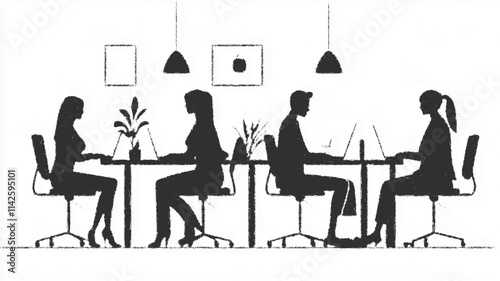 Multinational team of business professionals collaborating in office settings. Vector icon