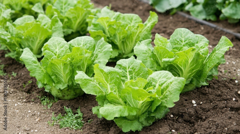 Fresh Green Lettuce Growing in Greenhouse Rows Fresh Green Lettuce Growing in Greenhouse Rows
