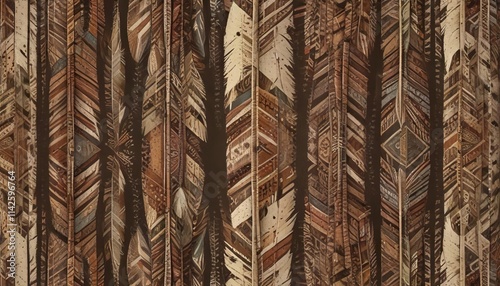 Tribal inspired feather pattern with earthy tones and tribal designs, artistic, pattern photo