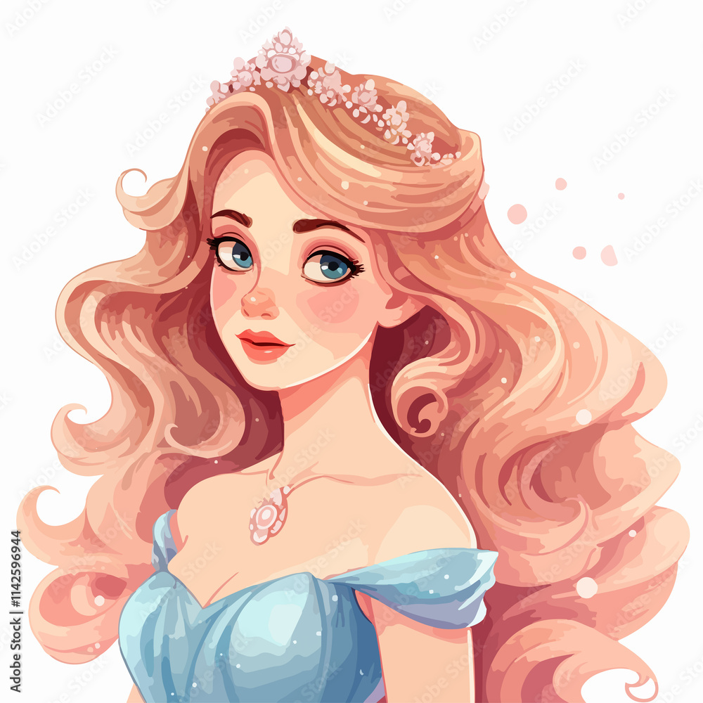 Charming Princess Cartoon Vector Illustration for Design Projects Charming Princess Cartoon Vector Illustration for Design Projects