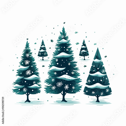 Christmas Trees Isolated Vector Illustration: Holiday-themed conifers in standalone design for decor use. photo