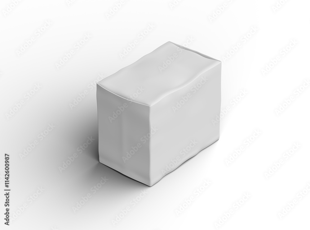 Rendered image of a small white rectangular dented box on a light background Rendered image of a small white rectangular dented box on a light background