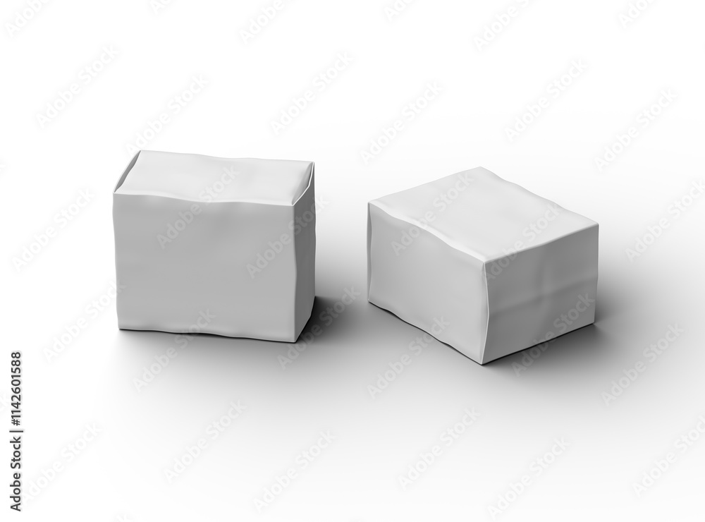 Rendered image of a small white rectangular dented box on a light background Rendered image of a small white rectangular dented box on a light background