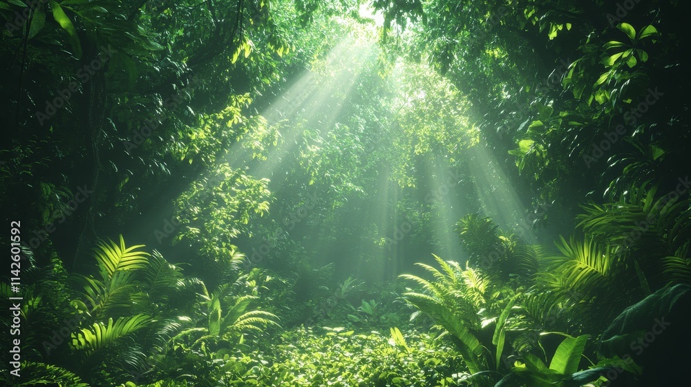 A dense Amazon rainforest, with sunlight shining through dense leaves, casting faint shadows on the ground. Surrealing cinematic lighting and vivid green tones. A dense Amazon rainforest, with sunlight shining through dense leaves, casting faint shadows on the ground. Surrealing cinematic lighting and vivid green tones.