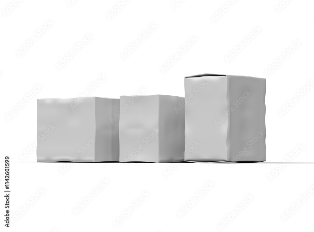 Rendered image of a small white rectangular dented box on a light background Rendered image of a small white rectangular dented box on a light background