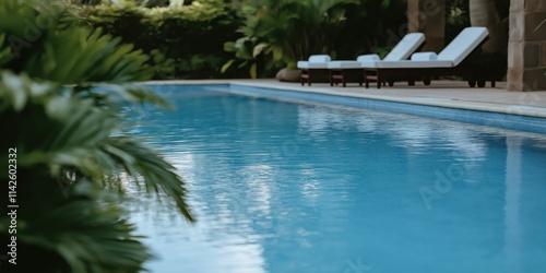 Wallpaper Mural A luxurious pool with crisp water and plush loungers, surrounded by greenery, promises a serene escape. Torontodigital.ca