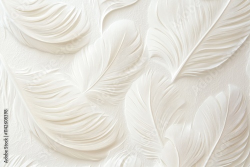 White embossed feather pattern texture background.