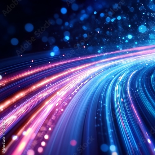 Energetic light trails with glowing particles on an abstract background, perfect for modern technology concepts