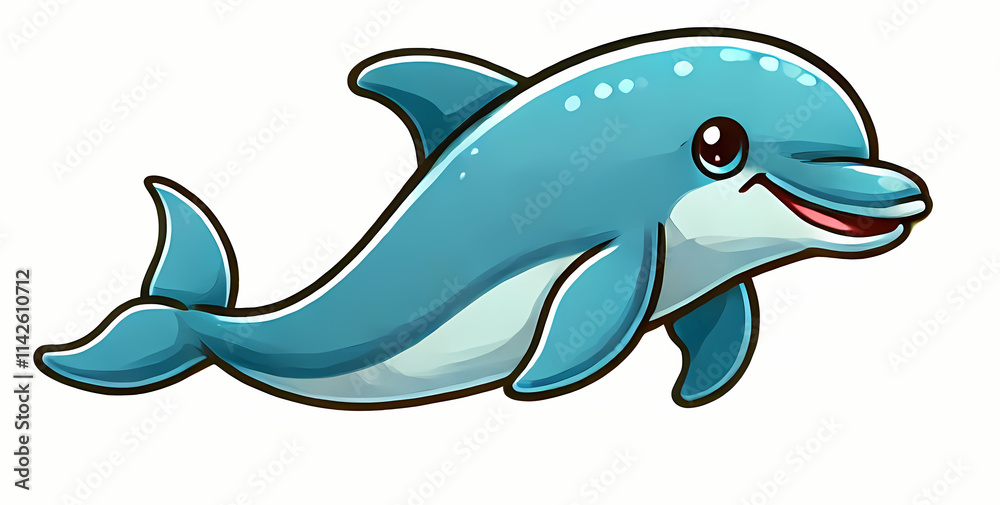 A cheerful cartoon depiction of an Irrawaddy dolphin swimming playfully in blue tones. A cheerful cartoon depiction of an Irrawaddy dolphin swimming playfully in blue tones.