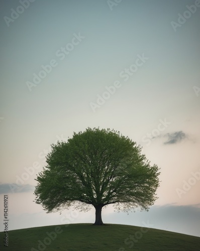 Lush Green Tree on a Hill Representing Climate Change Impact photo