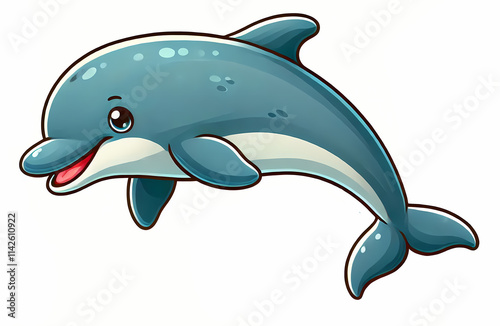 A cheerful cartoon Irrawaddy dolphin swimming with a playful demeanor and vibrant colors. photo