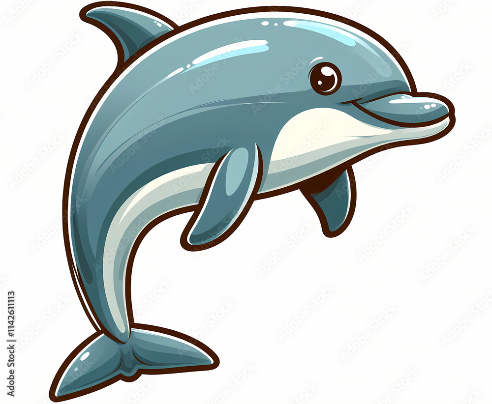 Cartoon illustration of a playful dolphin with a bright smile and sleek blue body. Cartoon illustration of a playful dolphin with a bright smile and sleek blue body.